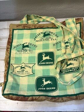 John Deere Green and Cream Checkered Tote Bag